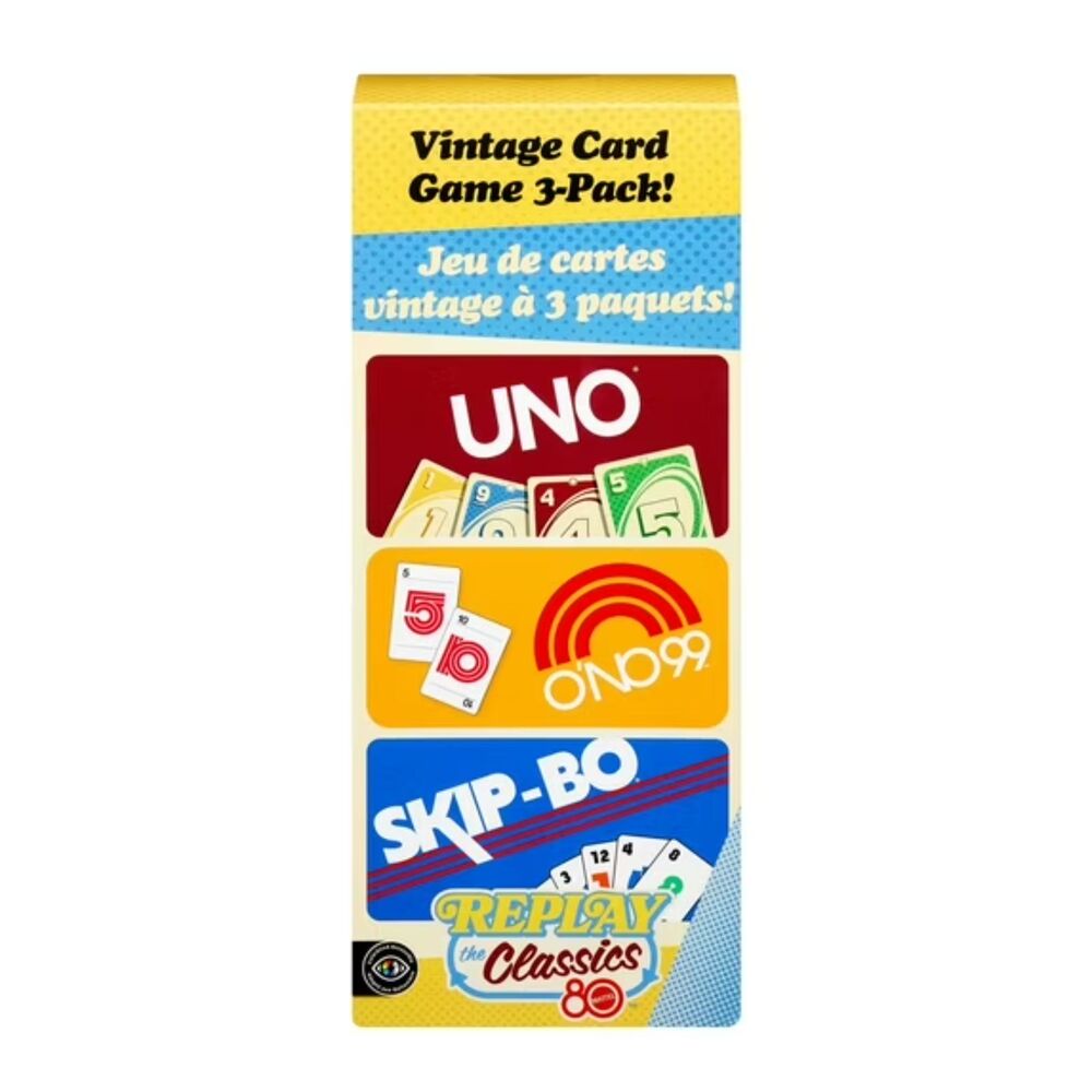 Vintage Set 3 Card Games, UNO, O’NO 99 & Ski-Bo for Kid, Adult & Family Nights